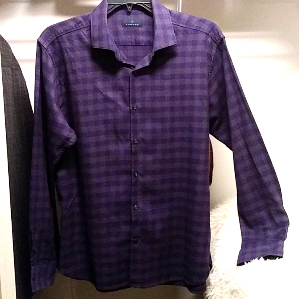 🖥NWOT Men's Toscano Purple  XL Checked Button Down🖥